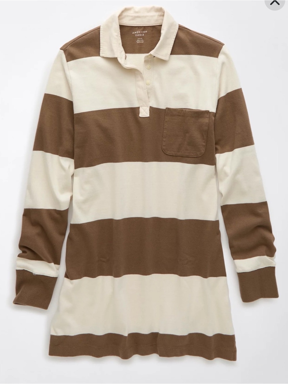 American Eagle Outfitters Brown and Cream Striped Rugby Top